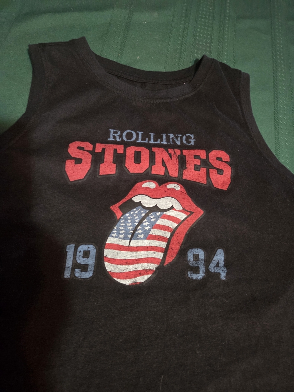 the Rolling Stones Black Kids Tank with Red & Blue Tongue Logo